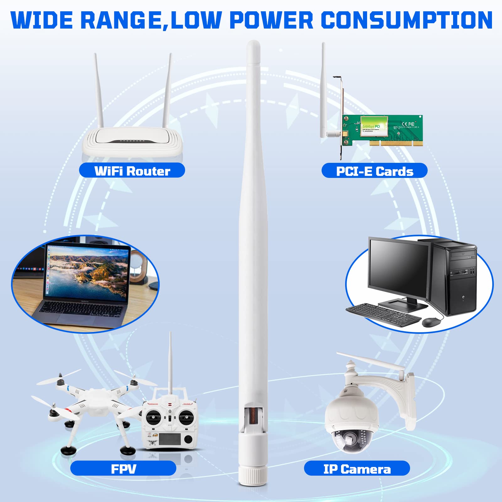 Eightwood Antena WiFi 2,4 G/5,8 G Dual Band (2 szt.) RPSMA do Kamery Bezpieczeństwa, Bezprzewodowego AV Audio Video Odbiornika, HDMI Extendera, Routera Sieciowego, Bramy IoT, WiFi AP, Modemu, Hotspota