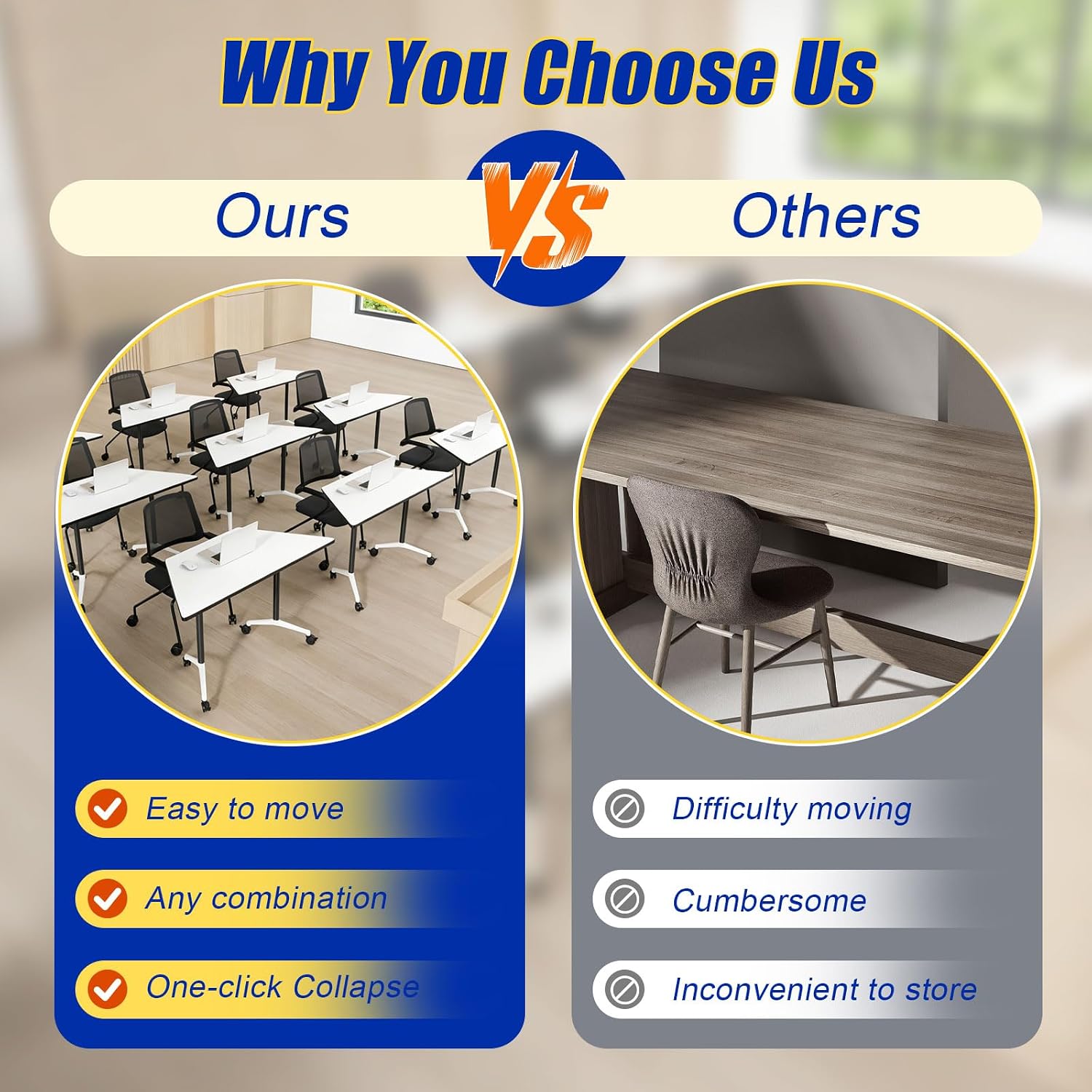 Folding Conference Room Table with Wheels, Flip Top Mobile Training Room Tables, Modular Rolling Meeting Table, Space Saving Conference Tables for Office Classroom Seminar, 6-12 Person（6pcs）
