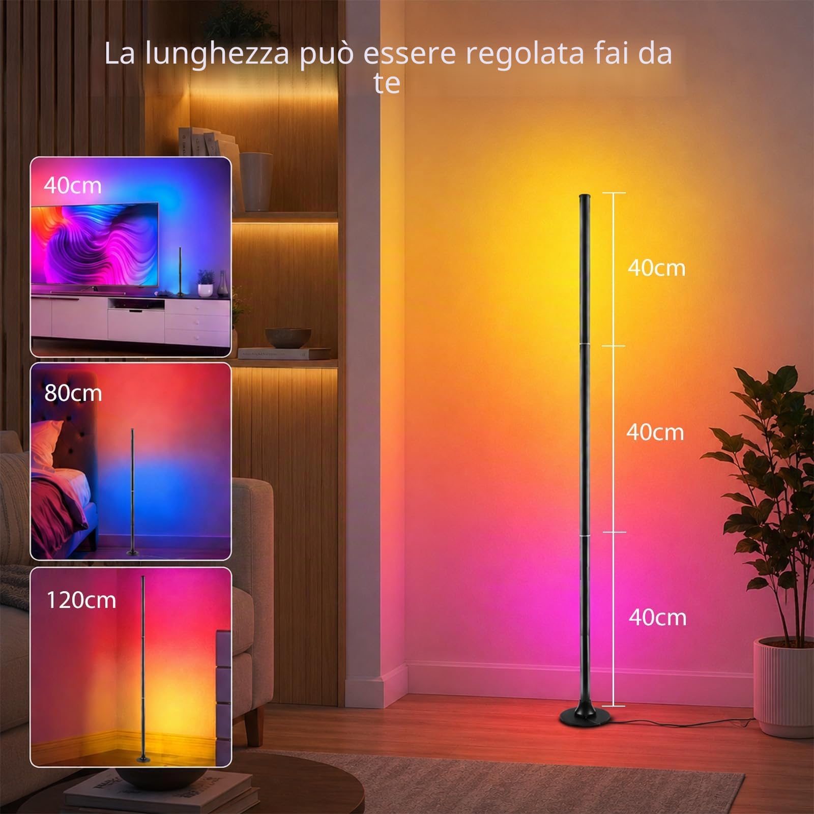 160cm Lampada Terra RGB per Soggiorno,Set da 2,Controllo APP e Telecomando | LED Lampade Angolari Dimmerabili con 16 Milioni di Colori, Sincronizzazione Musicale, Modalità DIY e Funzione Temporizzazione