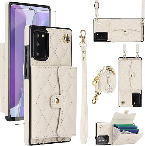 Asuwish Funda de teléfono para Samsung Galaxy Note 20 5G Funda tipo cartera con soporte para tarjetas RFID, ranura para muñeca, correa cruzada,