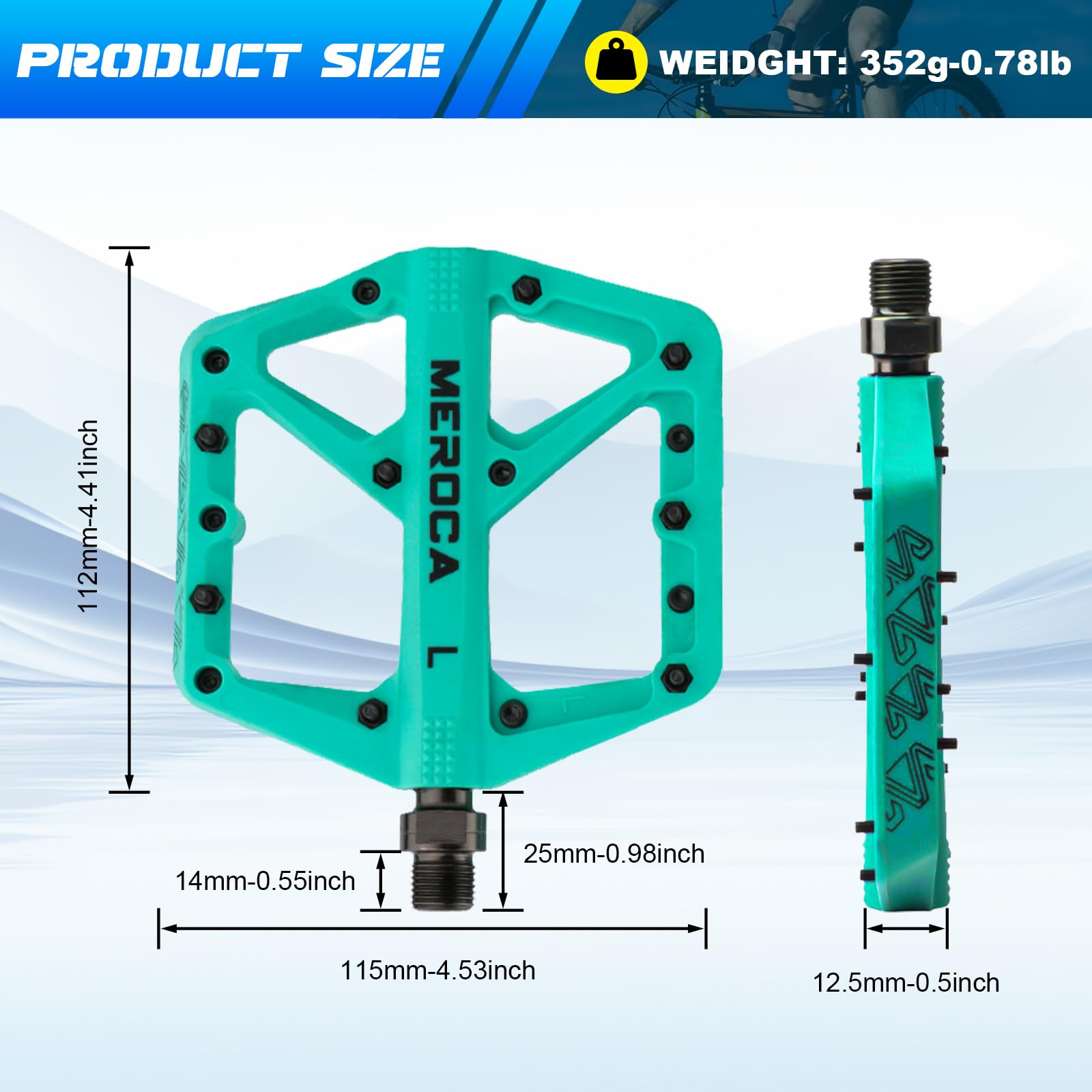 TINGSING Mountain Bike Pedals, Non-Slip MTB Nylon Fiber Bicycle Pedals, Lightweight and Wide Flat Platform Cycling Pedals - Image 3