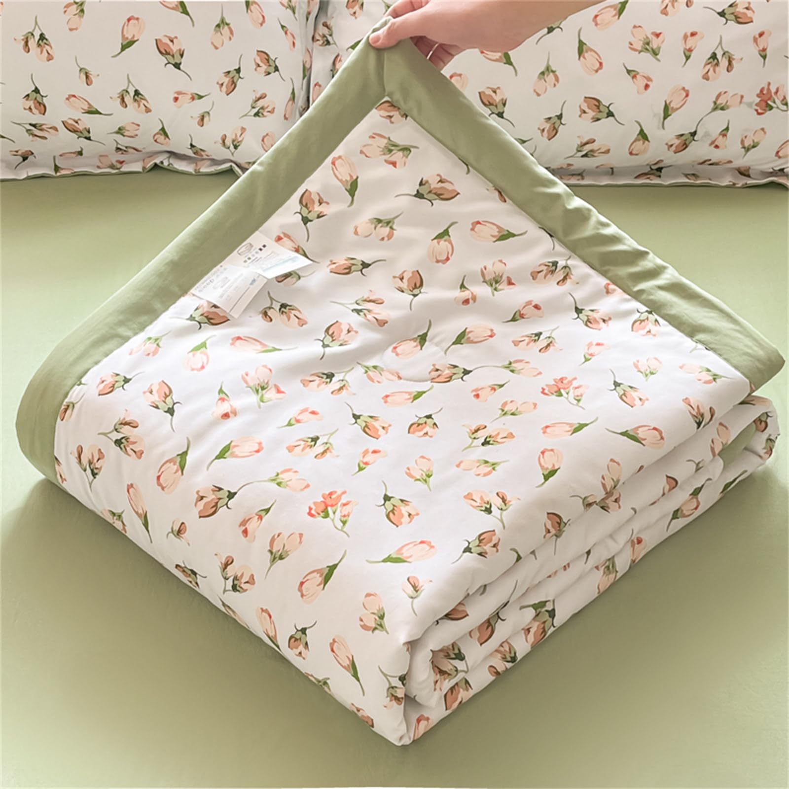 Chickwin Coverless Duvet 4.5 Tog Quilted Bedspreads Double Single King, Reversible Lightweight Microfiber Coverlets Quilt Comforter Easy Care Sofa Blanket Throw (Tulip,150x200cm)