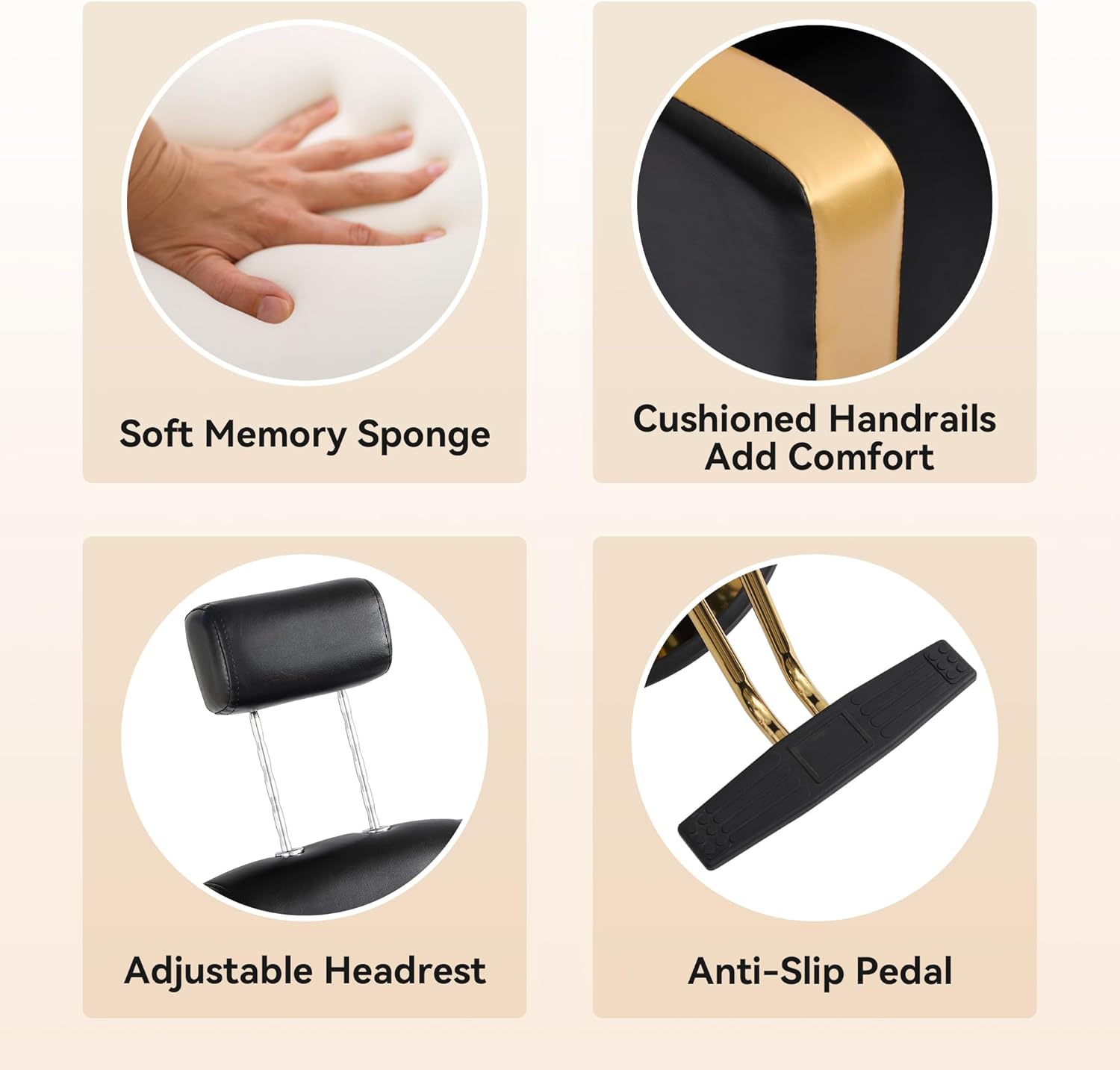 Close-up image showing the adjustable headrest of the salon chair.