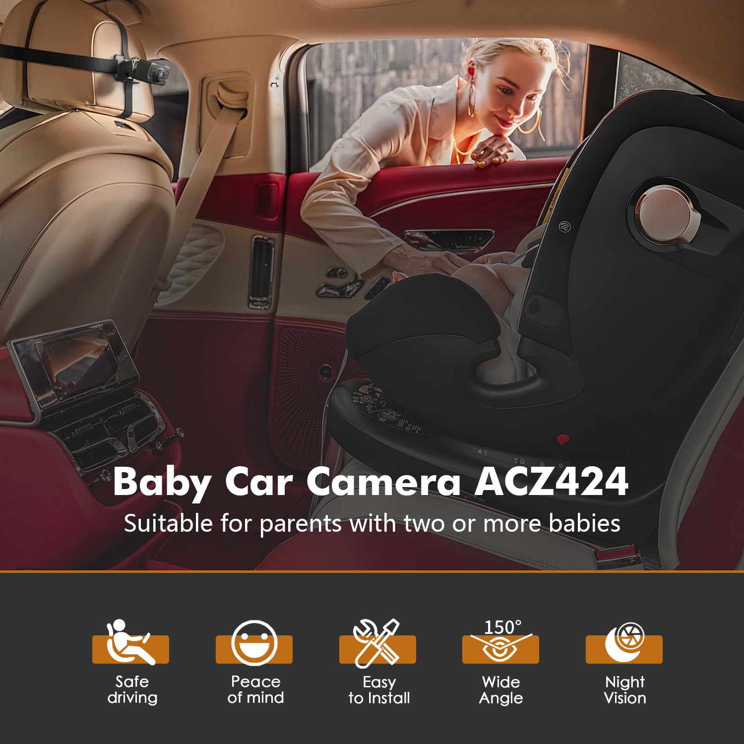 Itomoro Baby Car Camera HD 1080P Dual-Channel Display Baby Car Monitor with 2 IR Night Vision Camera, Easily Install 5'' Car Camera for Baby with Crystal Clear Wide View for Rear Facing Seat ACZ424