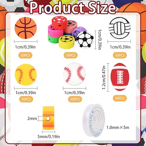 Miniatura 2 de 300 cuentas de bolas deportivas para hacer joyas, cuentas de arcilla polimérica deportiva a granel, béisbol, baloncesto, fútbol, voleibol, sóftbol,