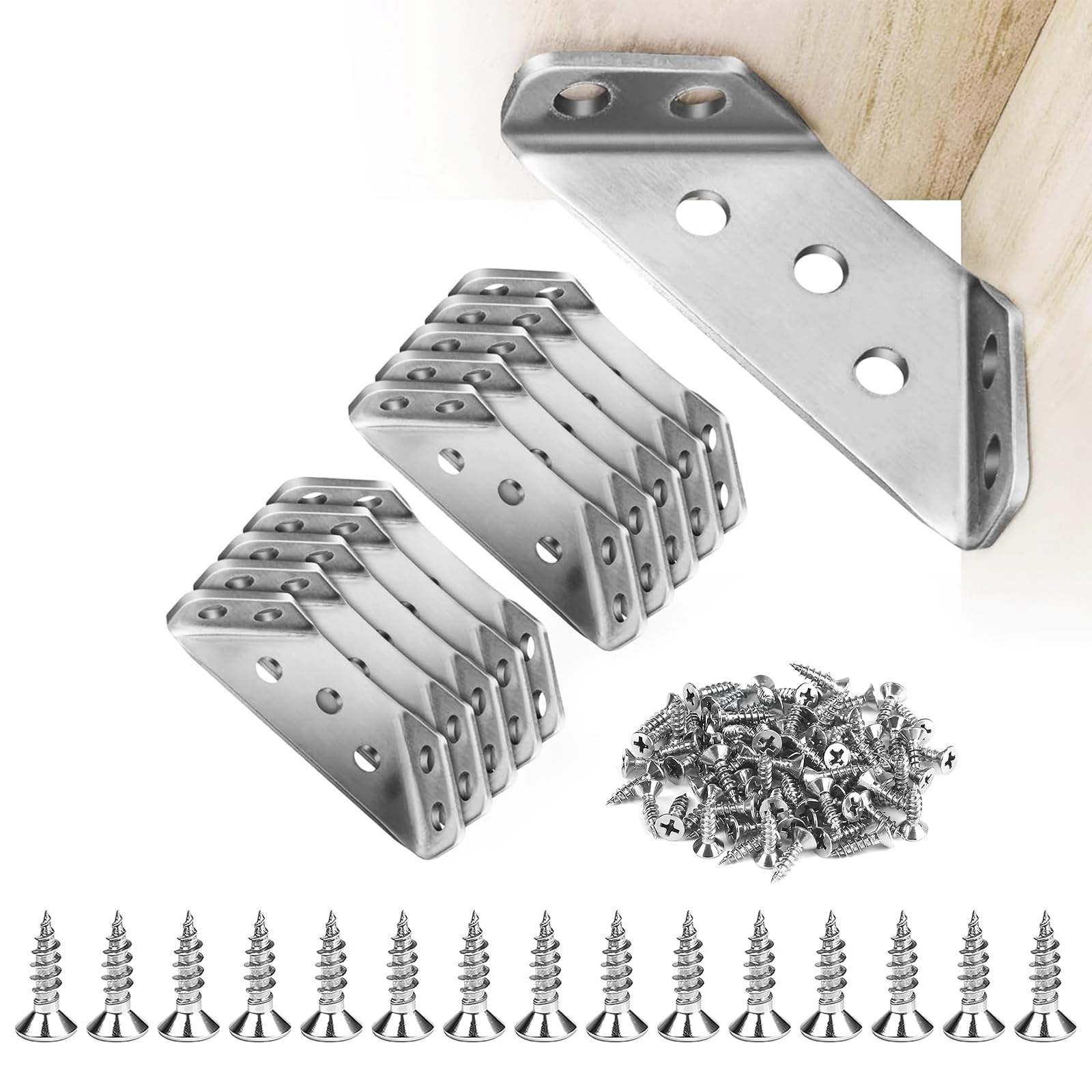 SOPAMI Universal Stainless Steel Corner Brackets 20PCS, Heavy Duty L Shape Furniture Corner Braces with Screws, Metal Angle Connector for Shelves, Cabinets, Tables, Beds, Woodworking Projects-picture-13