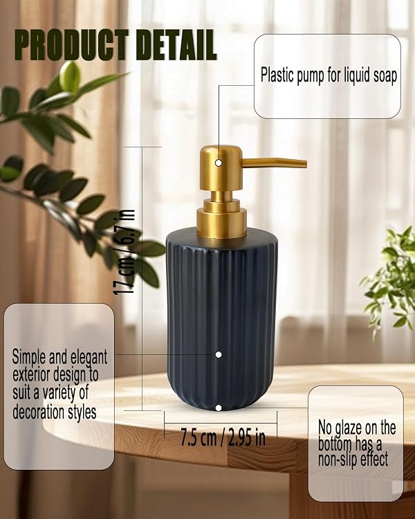 UNBONSOUHAIT Ceramic Hand Soap Dispenser with Plastic Pump, Simple Style Gold and Black Cylindrical Dispenser by UNBONSOUHAIT - Image 2