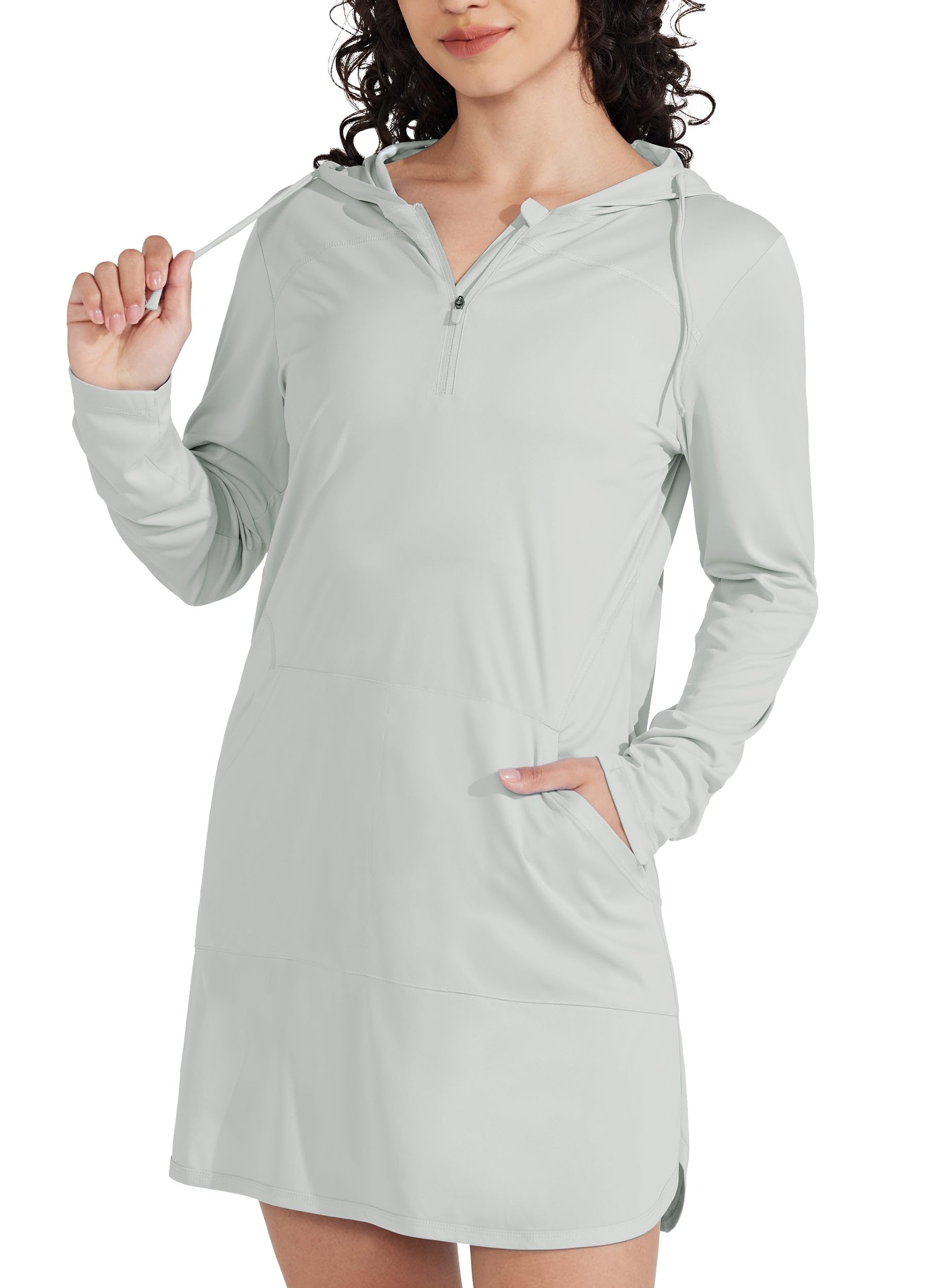 Willit Vestido de natación con capucha UPF 50+ para mujer, manga larga, secado rápido, SPF