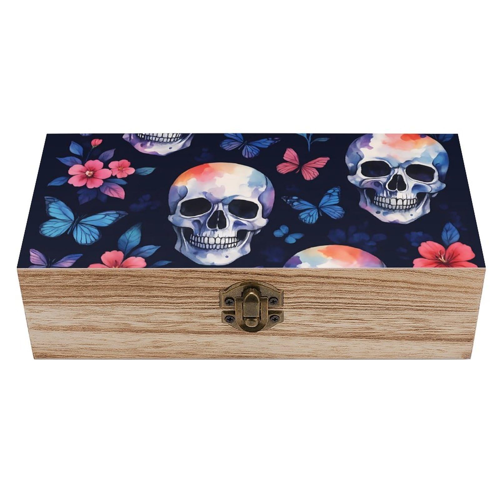 HLBSDM Floral Skull And Butterfly Retro Wooden Storage Box Jewelry Art Gift Boxs Decorative Keepsake Boxes