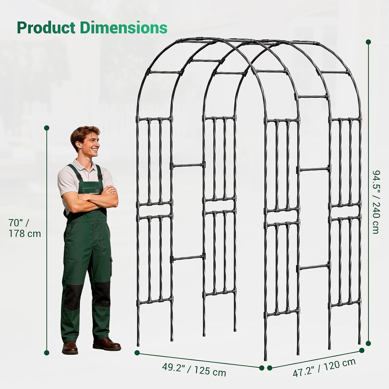 Miory Garden Arch Trellis for Climbing Plants Outdoor, 3.9x7.9ft Steel with PE Coating, Garden Archway for Vegetable, Vines, Wedding Arbor (Black)