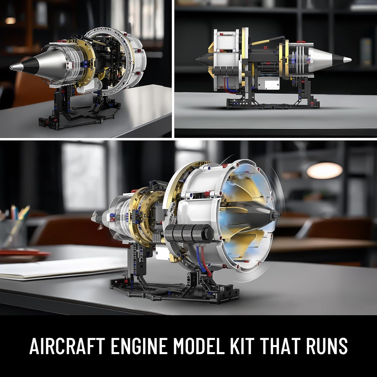 BRICXOR Aircraft Engine Building Kit, Mechanical Aviation Turbojet Engine Model Kit That Runs, Collectible Blocks Kit for Adults, Science Education STEM Set (564 PCS)