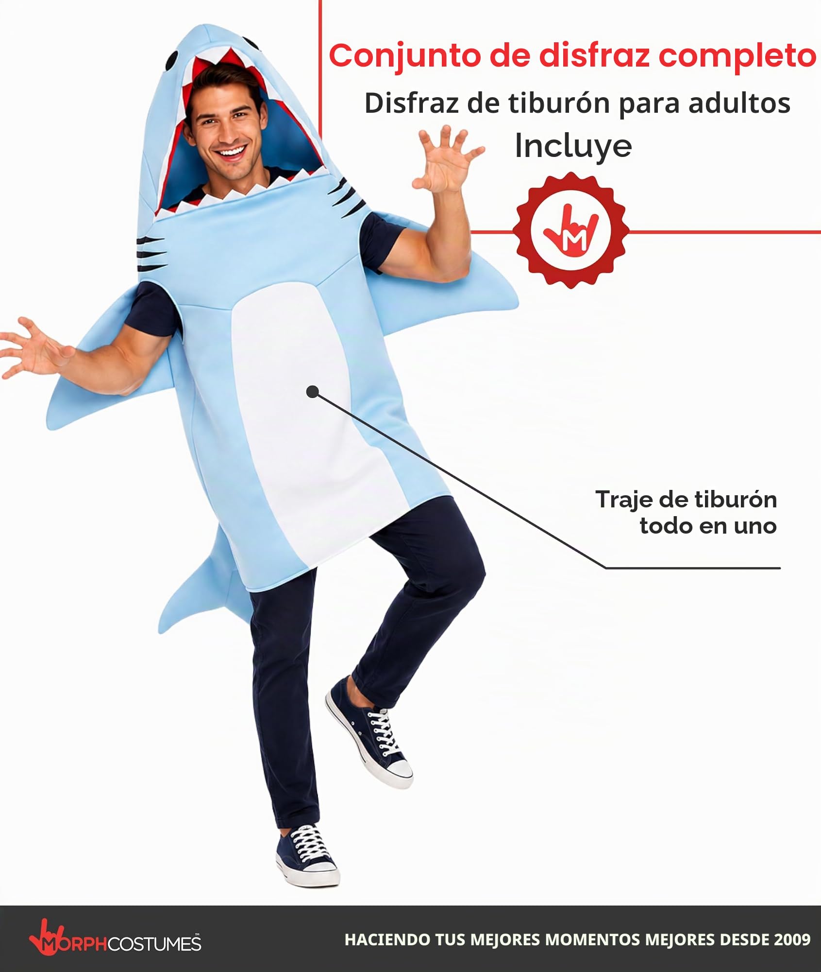 Fun Shack Disfraz Tiburon Hombre, Mono Halloween Hombre | Mono de Tiburón Azul, Capucha Integrada, Diseño de Cuerpo Entero, Perfecto para Halloween, Ideal para Cosplay