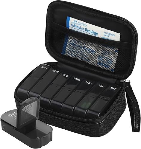 Pastillero semanal de piel sintética 2 veces al día, pastillero diario AM PM para contener vitaminas, aceite de pescado, suplementos y medicamentos