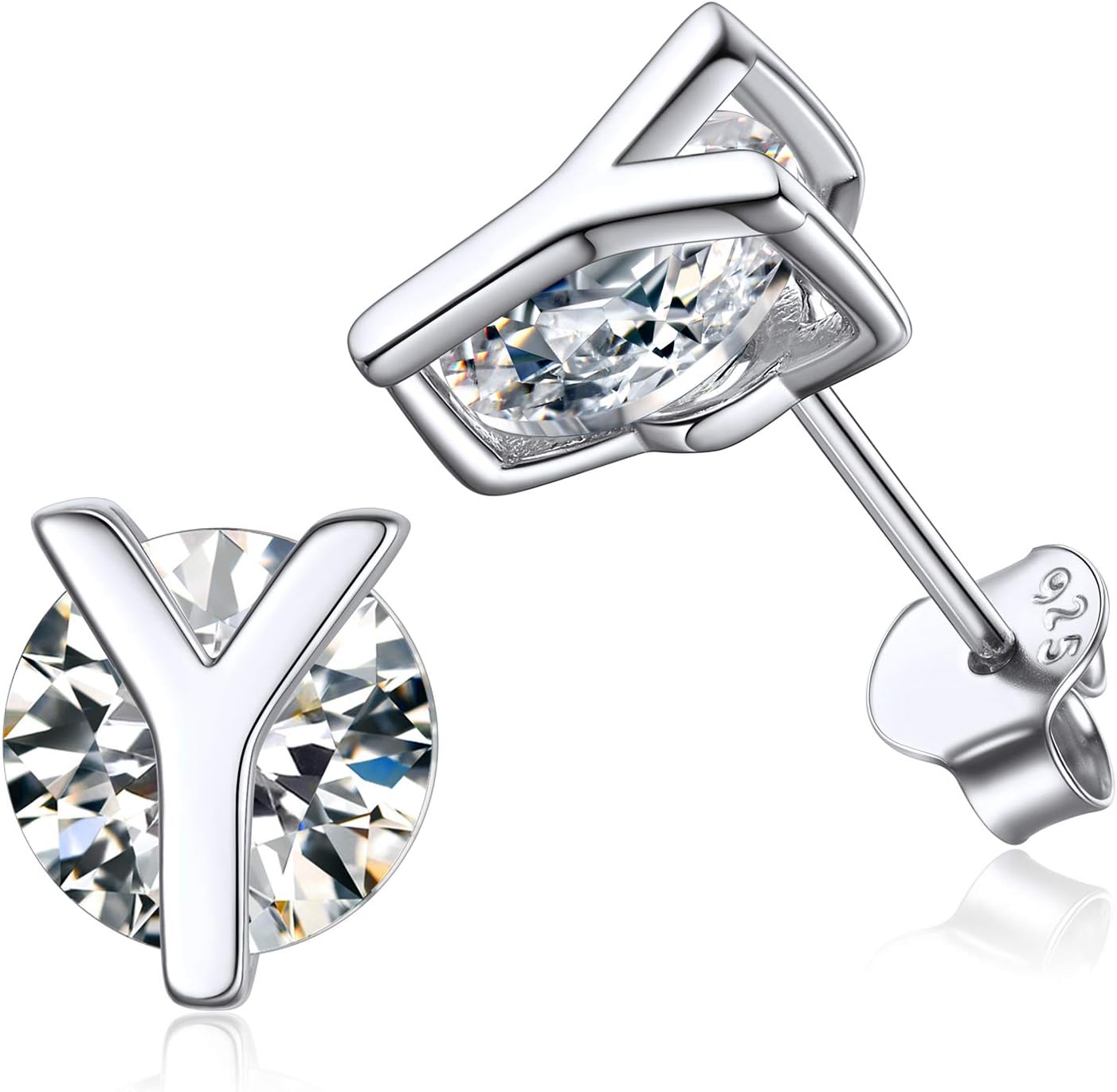 Orecchini A Lobo Con Iniziale A-Z – ChicSilver, Argento 925 A Forma Di Cuore Con Zirconi, Confezione Regalo