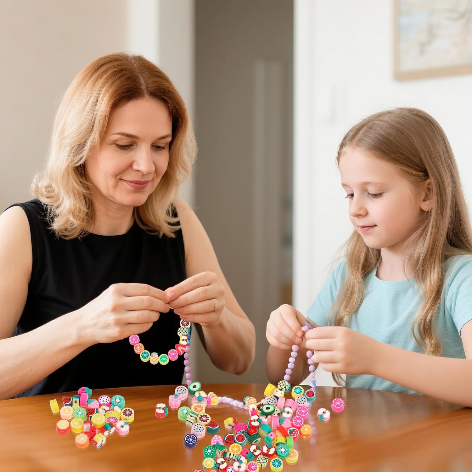 200Pcs Mixed Fruit Beads, Polymer Clay Spacer Beads, Fruit Charm Bead Clay Kit, Fruits Bead for Jewelry Making Fun Charms for DIY Necklace Earrings Bracelet, Necklace - Image 2