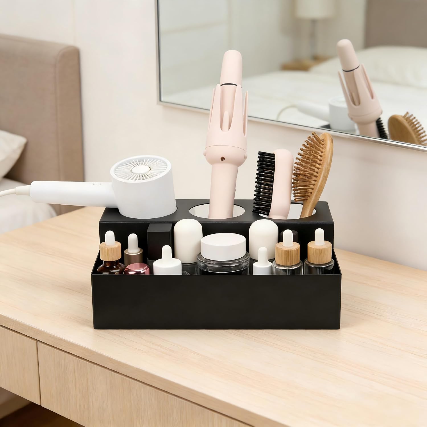 Hair Dryer Holder Hair Tool and Styling Organizer, Bathroom Countertop Blow Dryer Organizer, Garage Storage Racks, Vanity Storage Stand for Hair Accessories, Makeup, Toiletries- Black