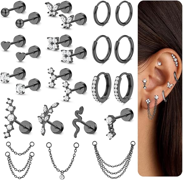 Chriscoco 10 Paia Orecchini In Acciaio Inossidabile Oro E Argento, Set Per Piercing Multipli, Anallergici Per Orecchie Sensibili, Con Chiusura Piatta, Idea Regalo - 6