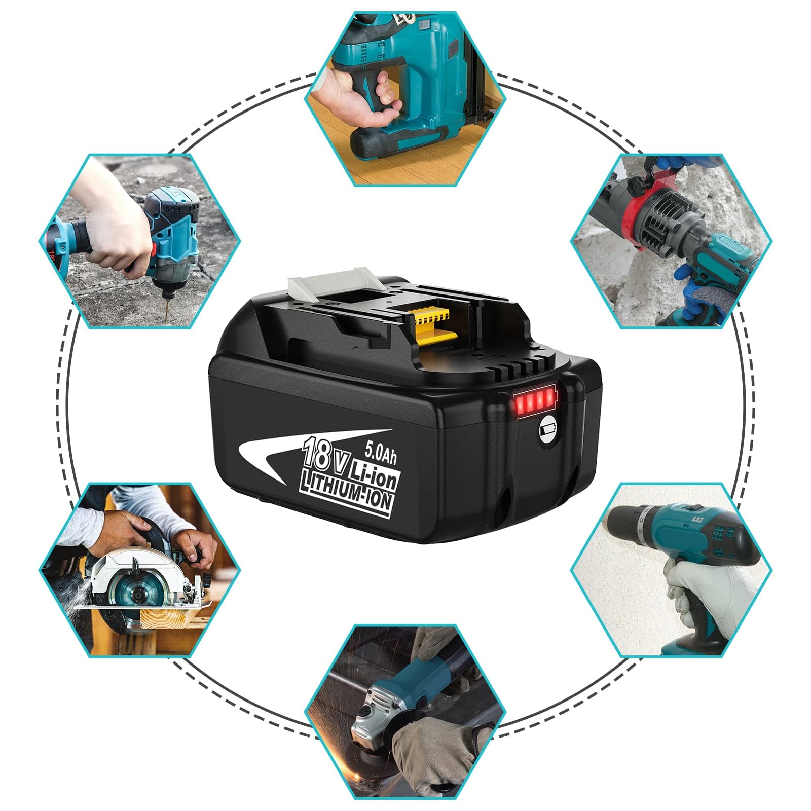 Batteria 18V 5.0Ah per Batteria con 14.4-18V 3A DC18RCT per Caricabatterie 18V BL1850B BL1850 BL1860 BL1860B BL1830 BL1840 LXT-400 e Caricabatterie DC18RCT DC18RD DC18RA