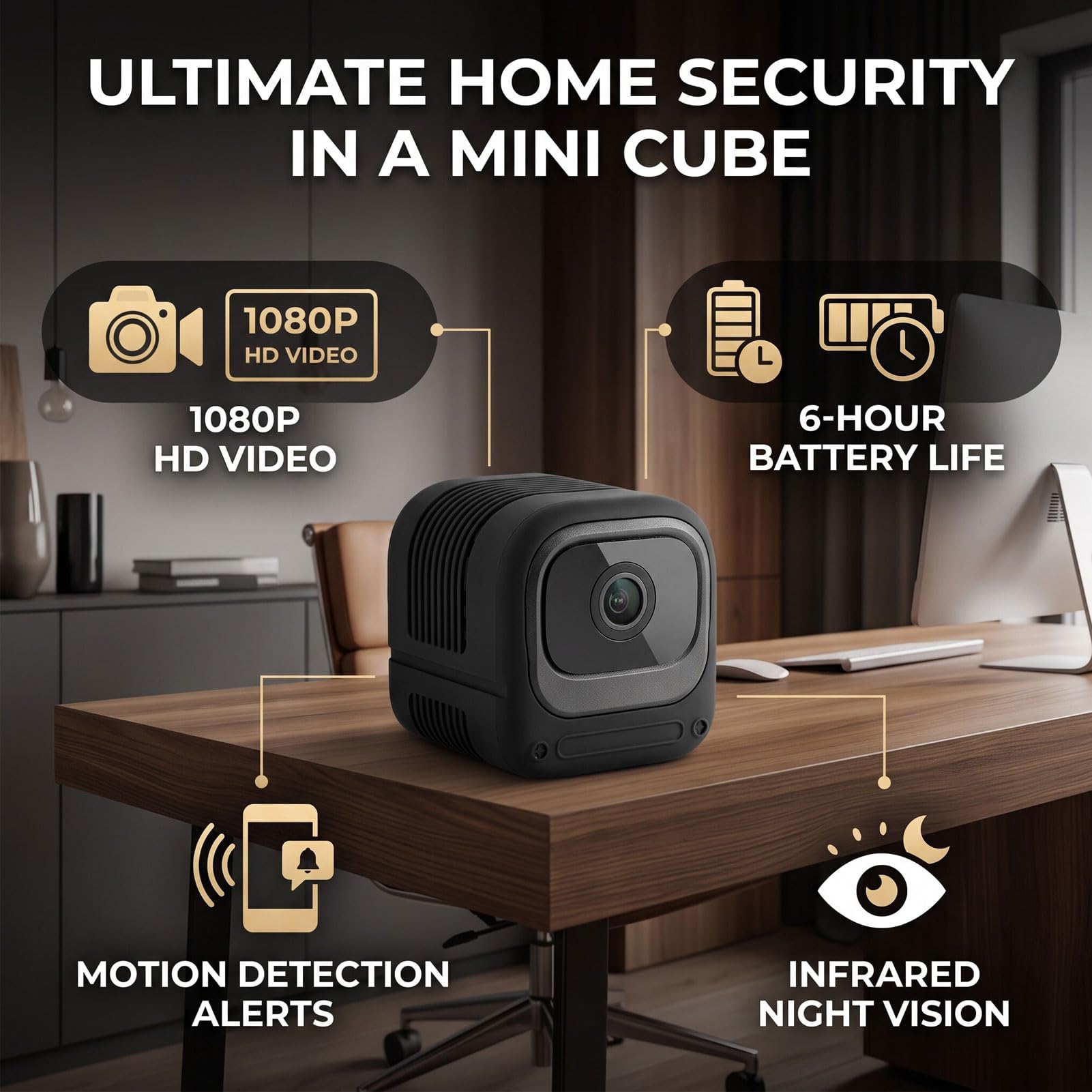 Dpofirs Telecamera di Sicurezza HD 1080P | Visione Notturna a Infrarossi con Rilevamento del Movimento Remoto WiFi da 2,4 GHz per la Sorveglianza Esterna Interna