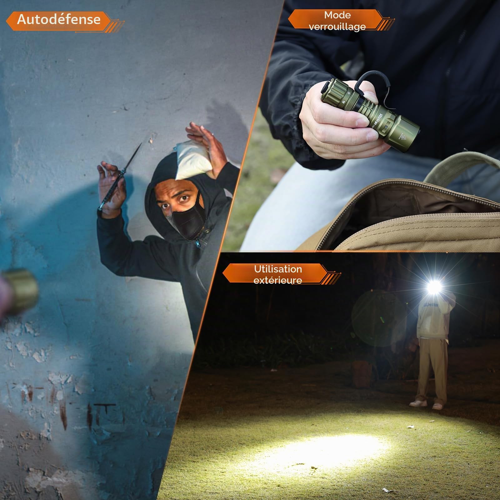 Wurkkos TD07 - Lampe de poche tactique LED extrêmement lumineuse - 1300 lumens - Rechargeable - Turbo/stroboscope instantané - Étanche IP68 - Pour le camping d'urgence - Vert