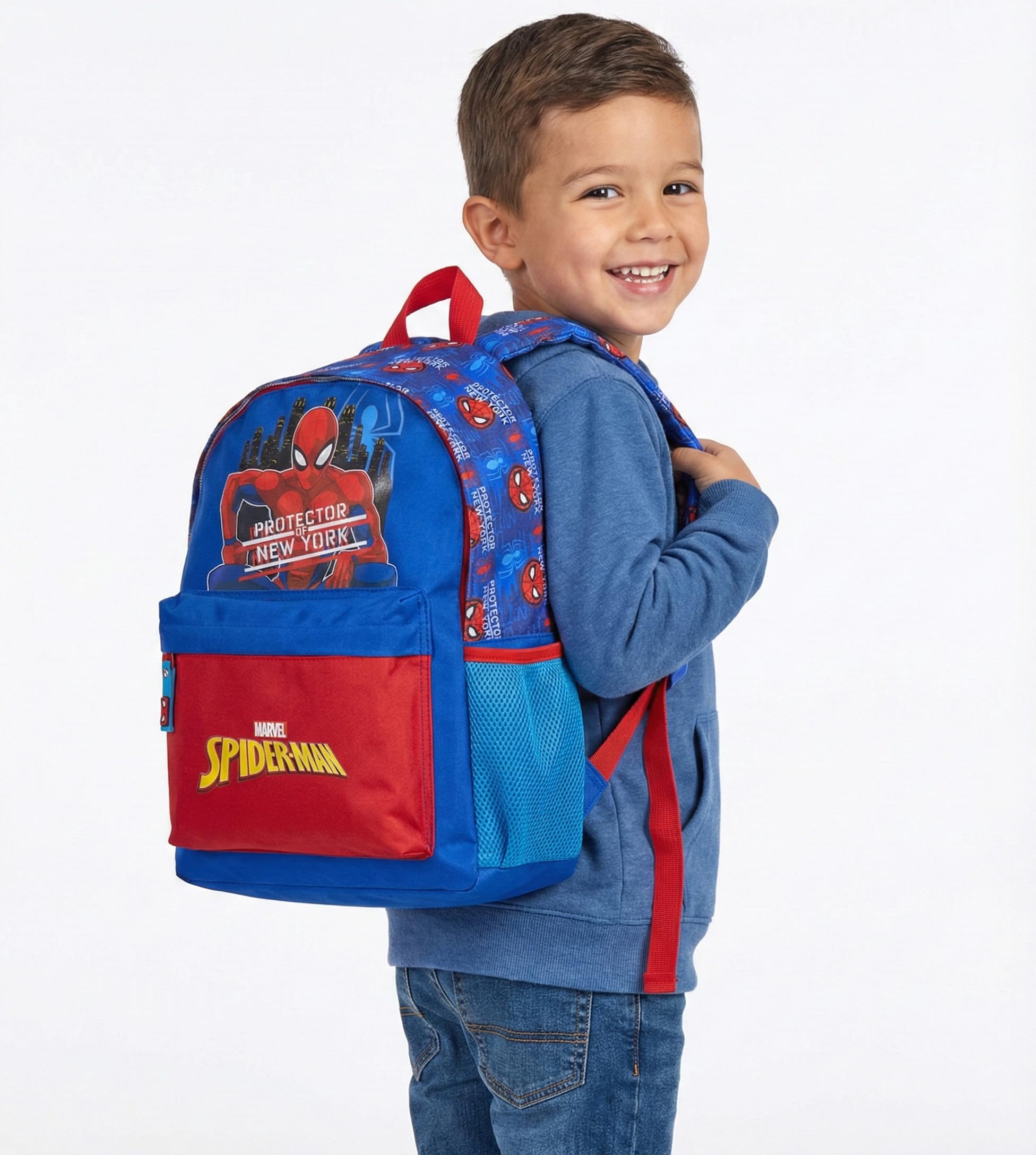 Clondo Zaino Americano Bambino Per Spiderman Fan 41x31x18 cm con Spallacci Imbottiti, Divisorio Interno, Tasca Frontale e Porta Borraccia – Per Scuola, Tempo Libero, Viaggi – Blu