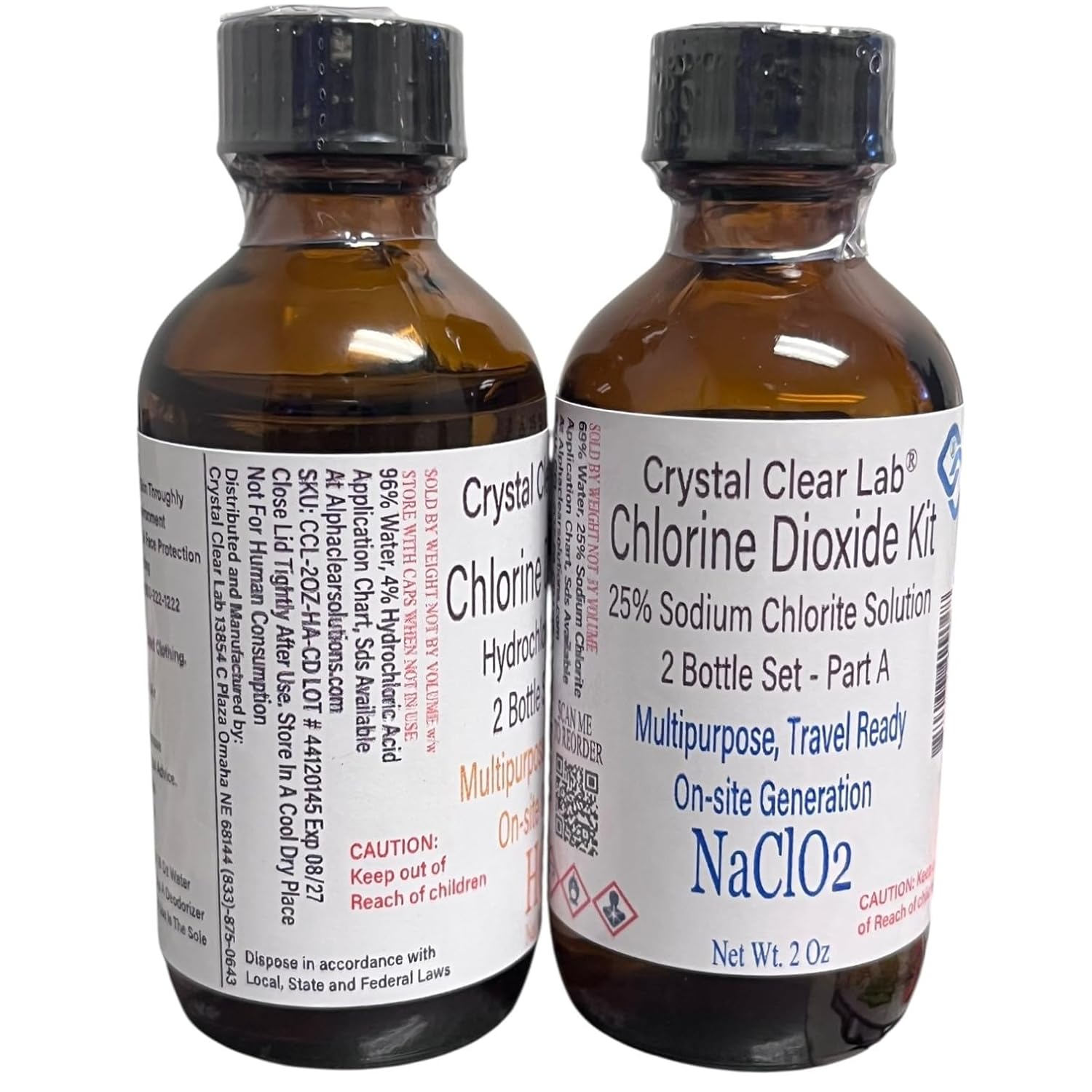 Crystal Clear Lab Chlorine Dioxide - Pure CDS Set with Single-Drop Bottles Extra Large 4 fl oz