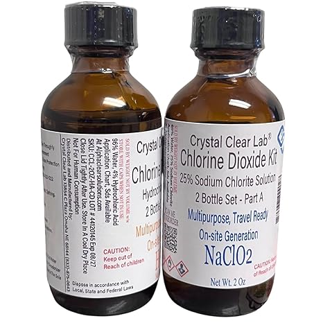 Crystal Clear Lab Chlorine Dioxide - Pure CDS Set with Single-Drop Bottles Extra Large 4 fl oz