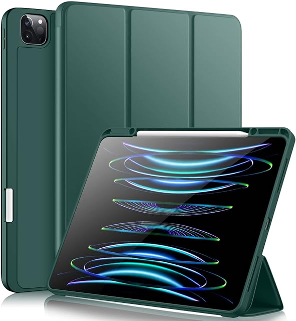 Vobafe Case for iPad Pro 12.9 Case 6th/5th/4th/3rd Generation, TPU Flexible Back Cover with Pencil Holder for iPad 12.9 Pro 2022/2021/2020/2018, Support Pencil 2 Charging, Pine Green