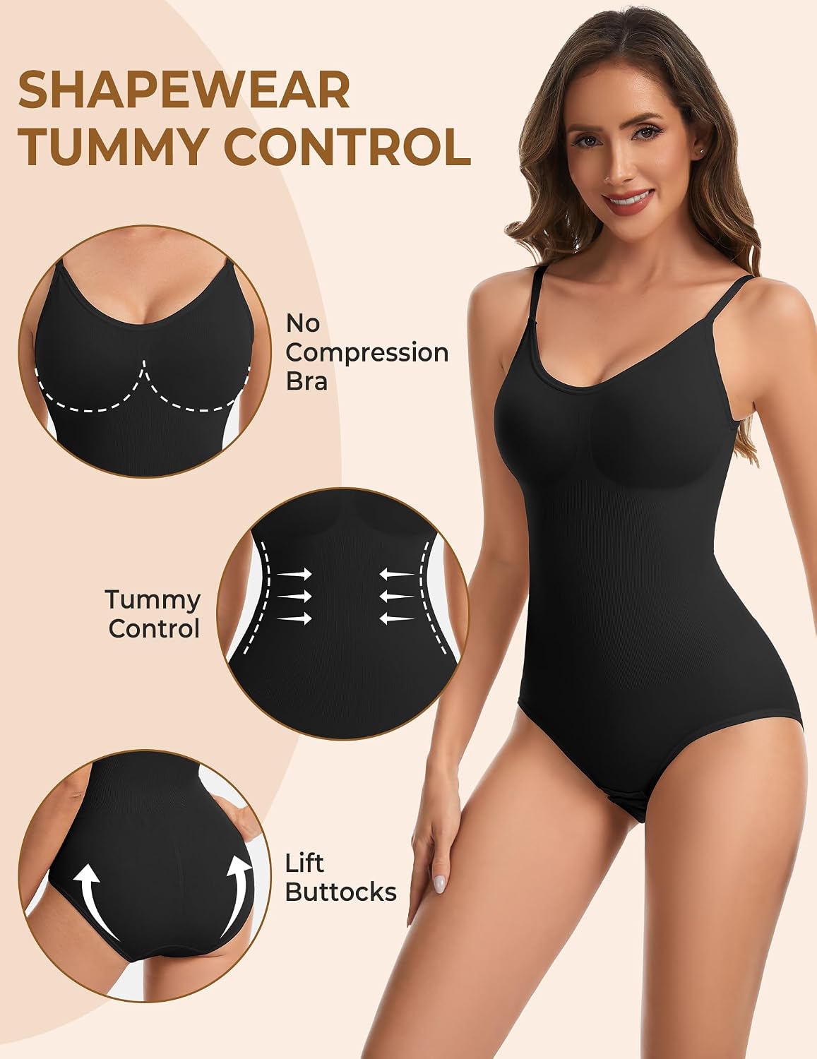 Shapewear Bodysuit for Women, Seamless Tummy Control Body Shaper | V Neck, Adjustable Straps, Brief Bottom, Breathable & Soft Fabric, Perfect for Everyday Wear