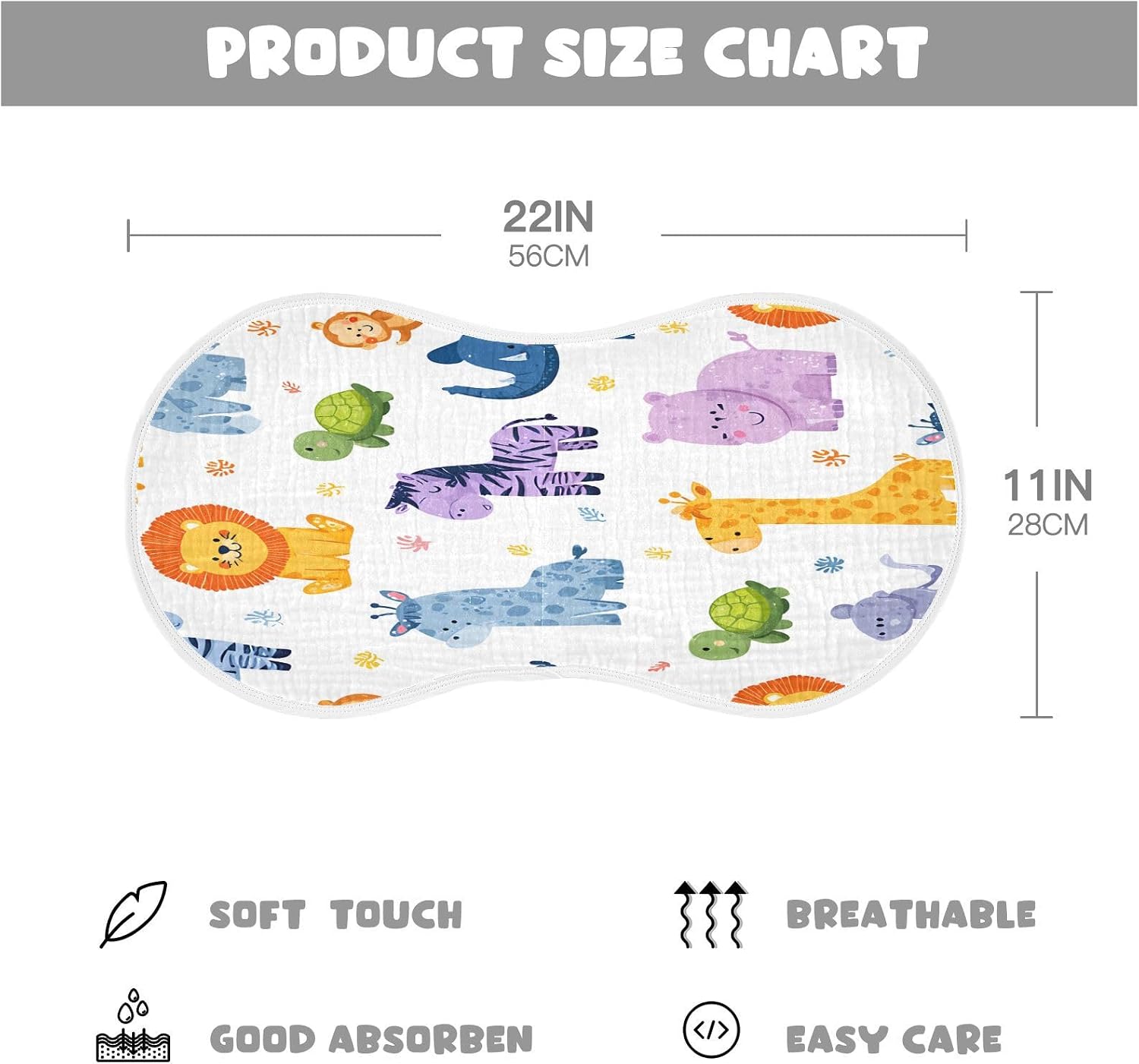 Cute Cartoon Animal Seamless Pattern Baby Burp Cloths -4Pcs Soft Absorbent Muslin Washcloths Bibs Face Towel for Newborn Boys Girls 22 x 11 Inch
