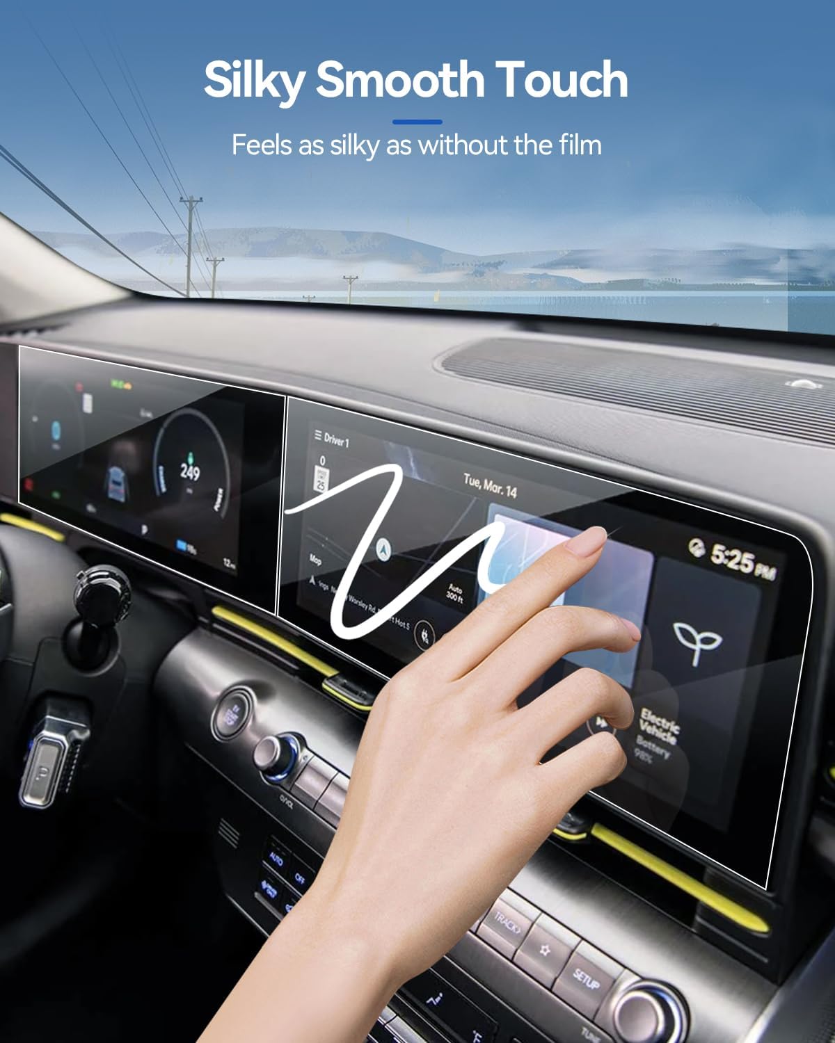 4PCS Car Screen Protector for Hyundai Kona 2024 2025 SE, SEL, N Line Accessories Navigation & Dashboard Nano Touchscreen Protector Film HD Clear Anti Fingerprint 12.3'' image 4