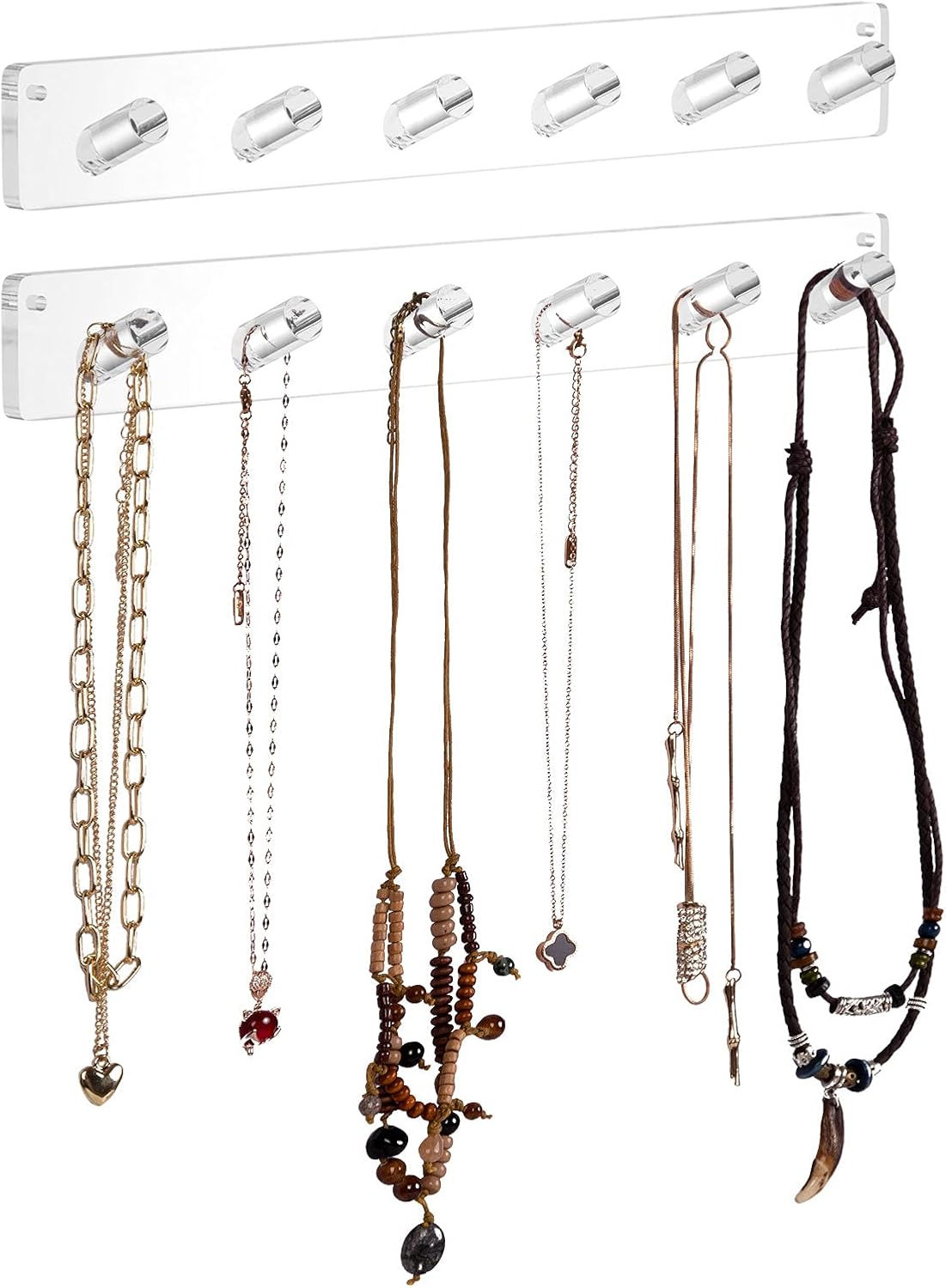AITEE Necklace Holder, Acrylic Necklace Organizer Wall Mounted with 12 Hooks, for Hanging Necklace, Jewelry, Bangles, Bracelets and Rings, Best Gifts for Girls and Women(2 PACK)