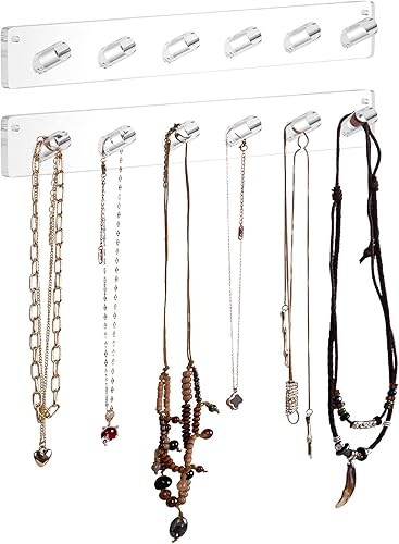 AITEE Soporte para collares, organizador de collar acrílico montado en la pared con 6 ganchos, para colgar collares, joyas, brazaletes, pulseras y