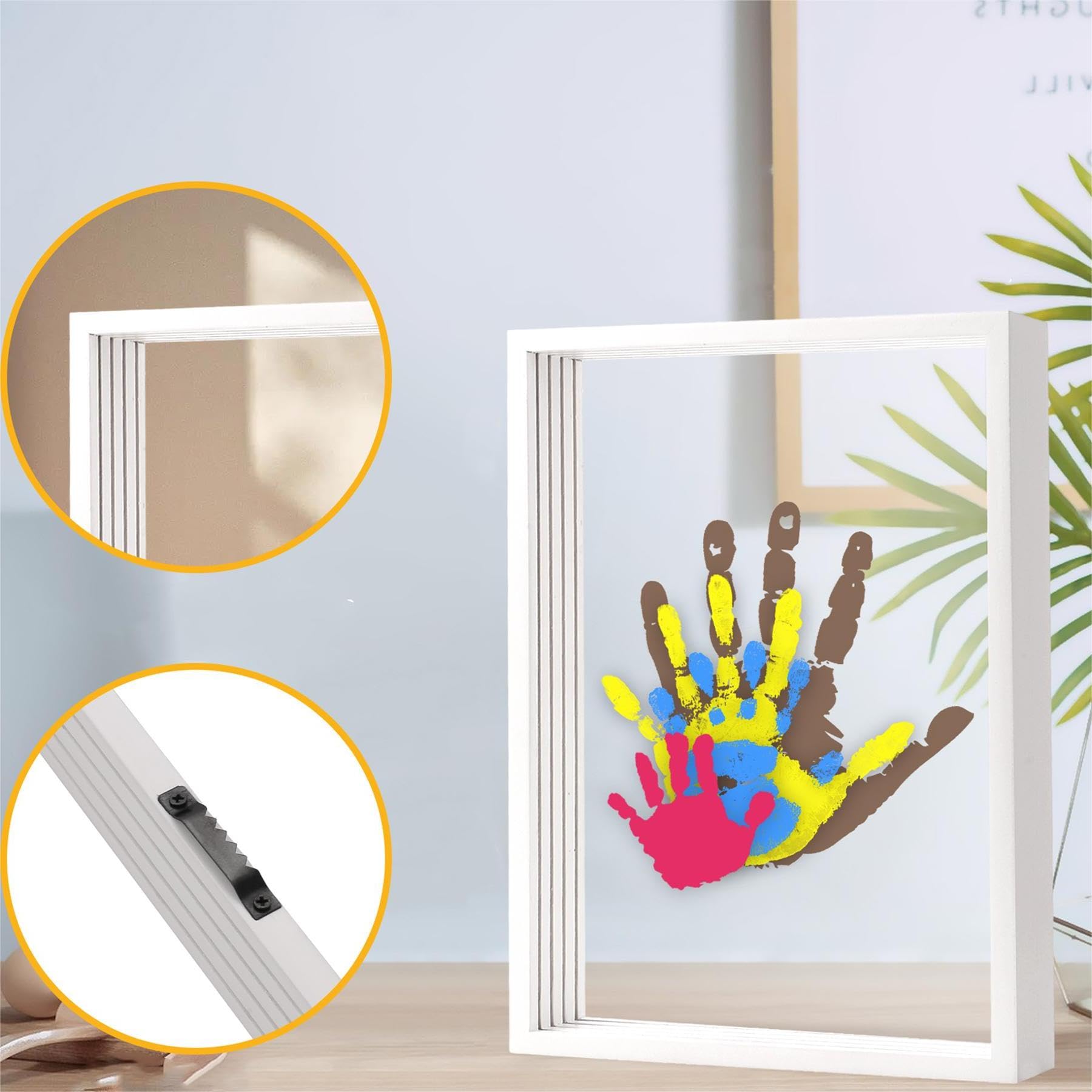 Family Handprint Frame Kit, Baby Hand and Footprint Kit with 6 Colors Non-Toxic, DIY Art Print Wooden Frame