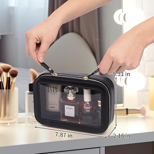 Miniatura 6 de Duolan Bolsa de maquillaje transparente de viaje, bolsa de maquillaje transparente para cosméticos, bolsa de aseo de viaje para mujer, anegro,