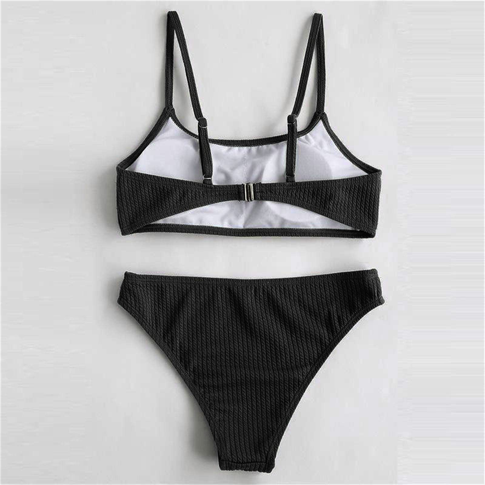 Bikini con lunares de dos piezas para niñas, cintura alta, traje de baño, negro