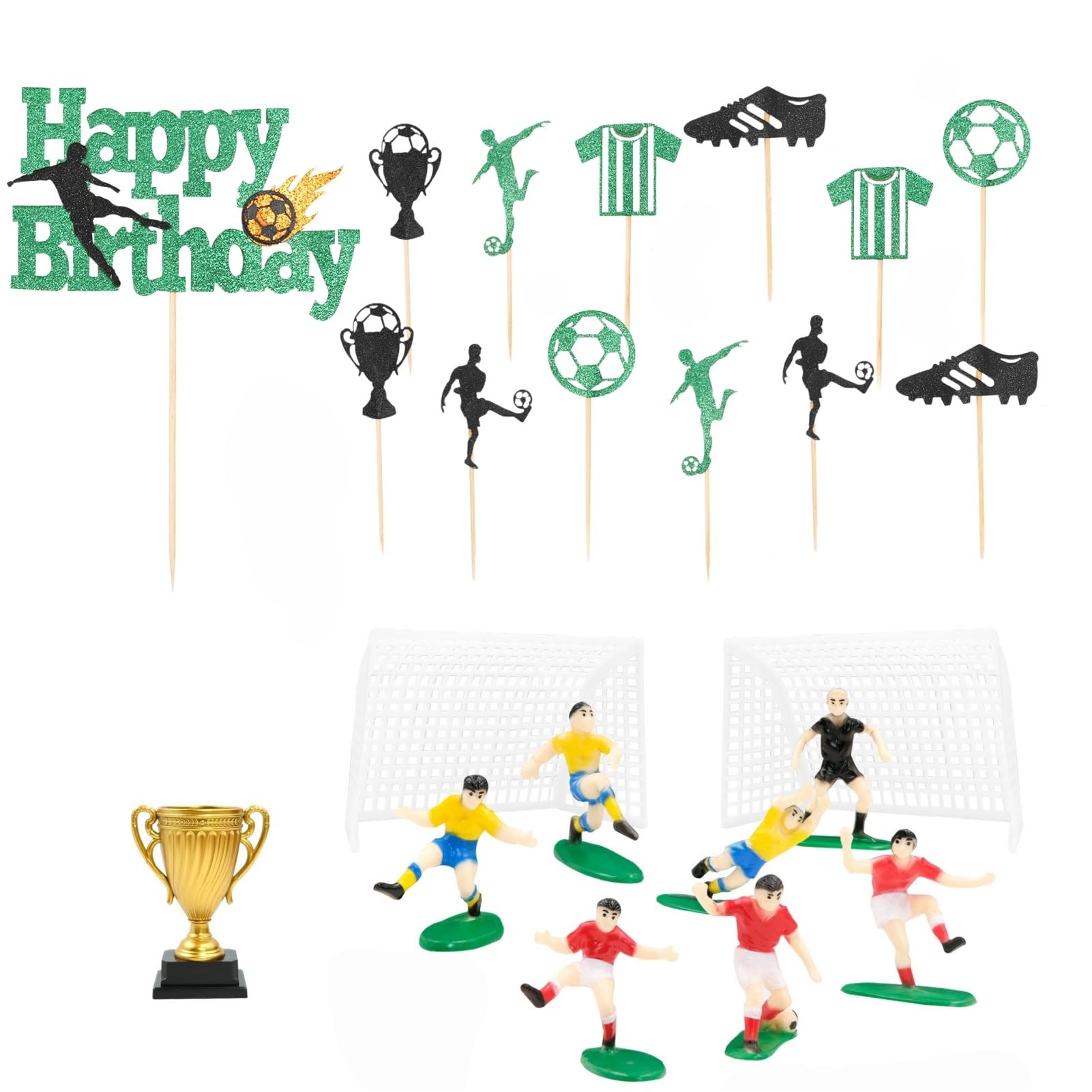 23 Pcs Football Cake Toppers, Sports Theme Birthday Football Cake Decorations Soccer Player Decor Party Supplies