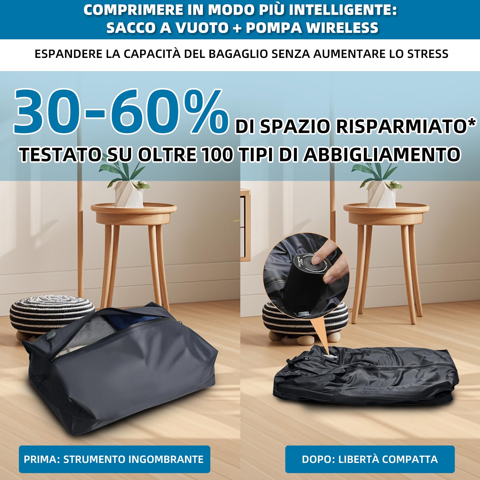 Zaino da viaggio sottovuoto per computer portatile: da uomo grande zaino da viaggio aeroplano cabin 17,3 pollici PC impermeabile zaino zaino zaino 57L borsa con pompa per viaggio, business outdoor