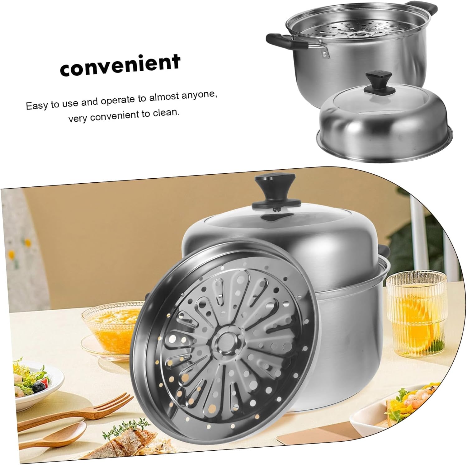 1pc Stainless Steel Multifunction Food Steamer Stockpot for Cooking Convenient Kitchen Cookware for Soup Vegetables and Seafood