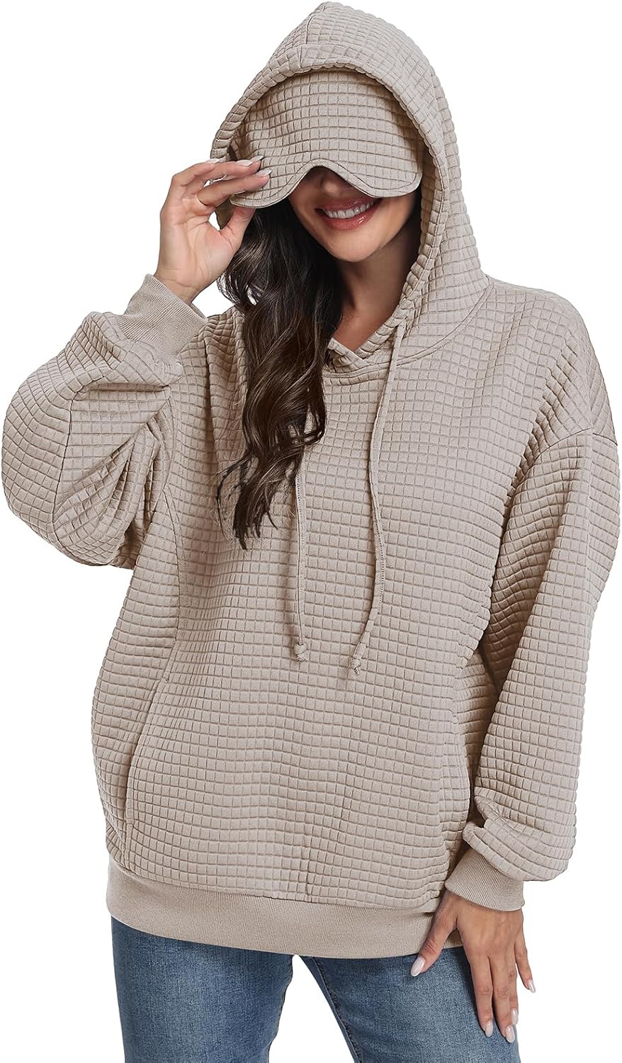 SeSe Code Hoodie With Eye Mask Waffle Hooded Sweatshirts Womens Travel Airplane Sleep Hoodies Mens Oversized Pullover - Image 3