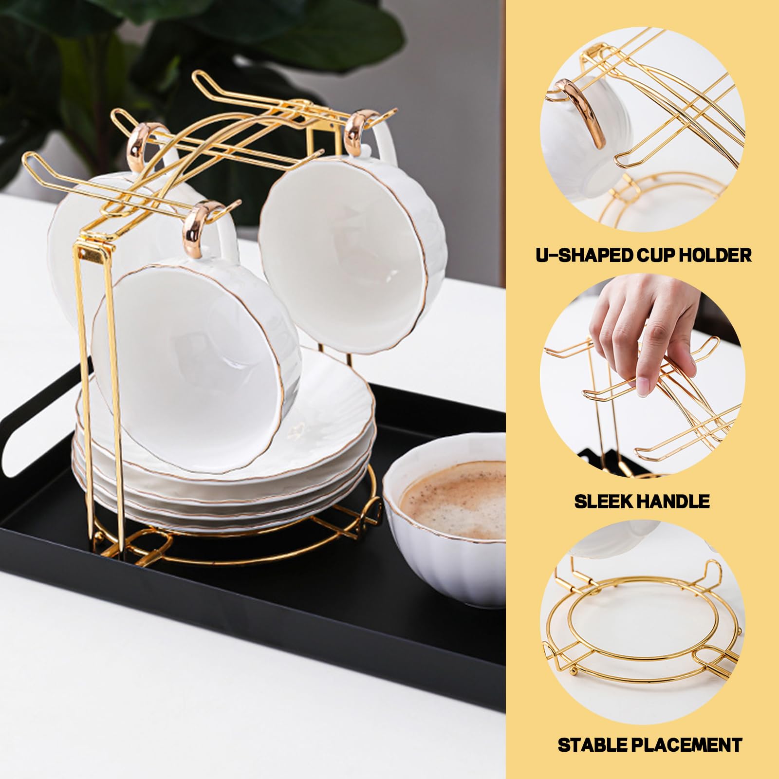 Porta Tazze Biluer Acciaio Inox Per 6 Tazze - Nero Con Piattini - Foto 10