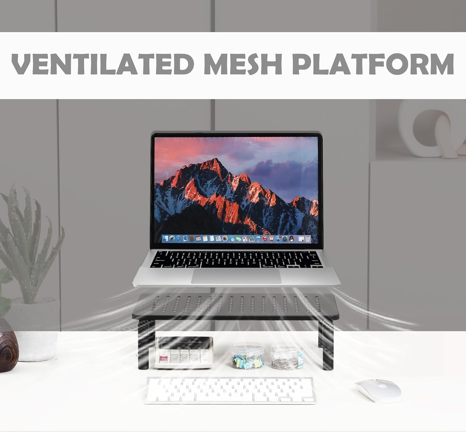 Monitor Stand for Desk Monitor Riser ,Adjustable Laptop Riser,Desk Organizer Desktop Printer Laptop Storage Shelf,Mesh Metal Computer Item Stand (one piece) (1 piece) image 6 of 6 B0F9WTH1X2