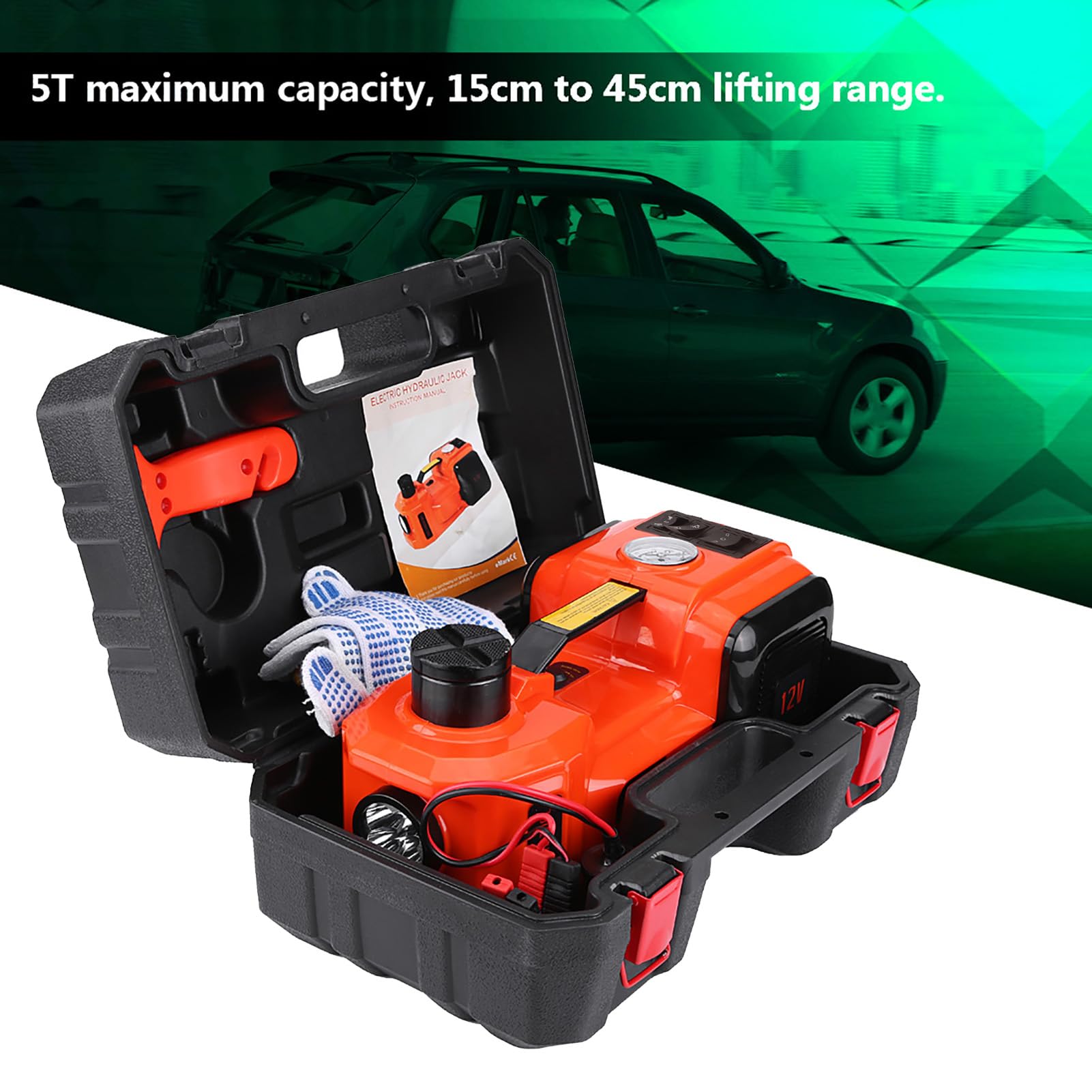 TARSHYRY Elektryczny Podnośnik Hydrauliczny 5 Ton, Podnośnik Podłogowy Samochodu 12 V DC z latarką LED i plastikową walizką do Przechowywania, do Awaryjnej Wymiany i Naprawy Opon na