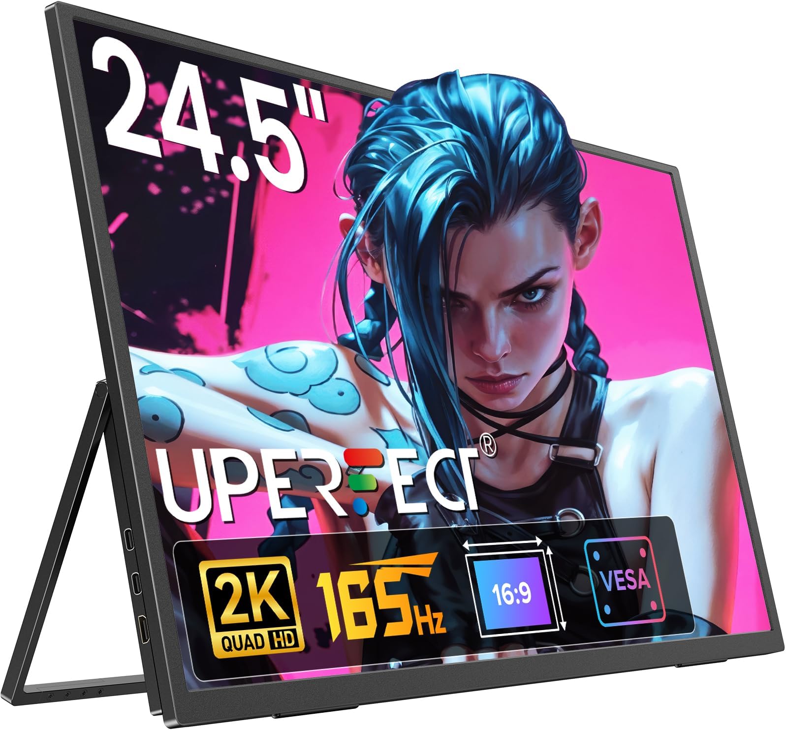 UPERFECTPortable Monitor IPS Display Matte Screen, with Standard HDMI/Type-C, Support VESA, Second Display for Laptop/PC/PS/Phone/Switches, with Smart Cover (2K 165Hz, 24.5 Inch)