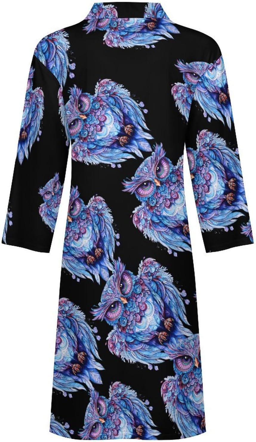 Colorful Owls Men's Robe Soft Bathrobe V Neck Loungewear Sleepwear Nightgown Dressing Gown