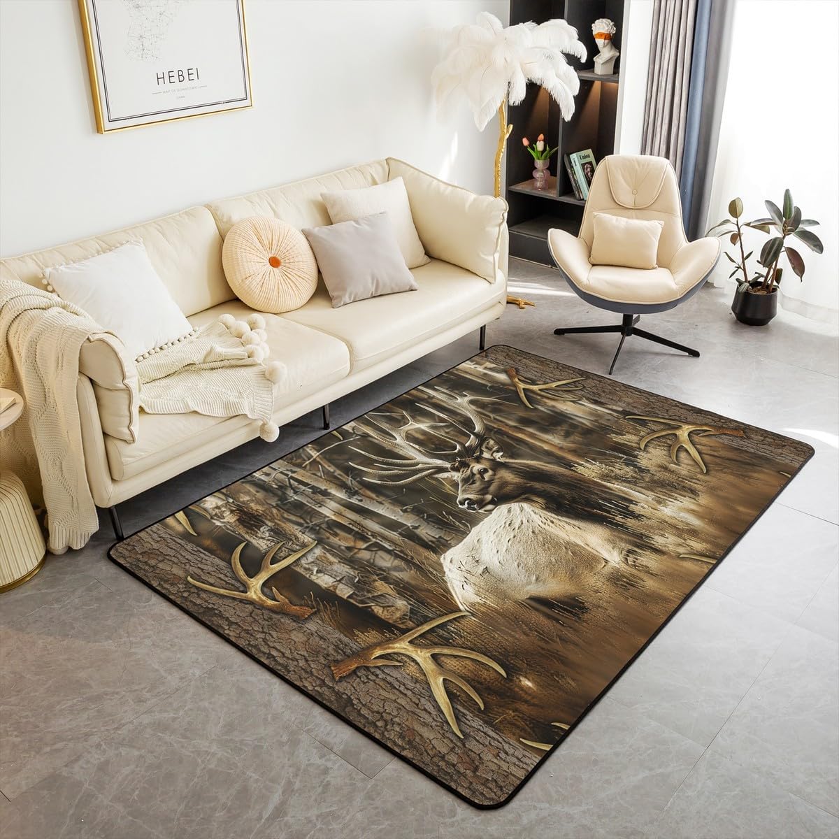 Amazon.com: Erosebridal Rustic Deer Area Rug for Cabin Lodge Vintage ...