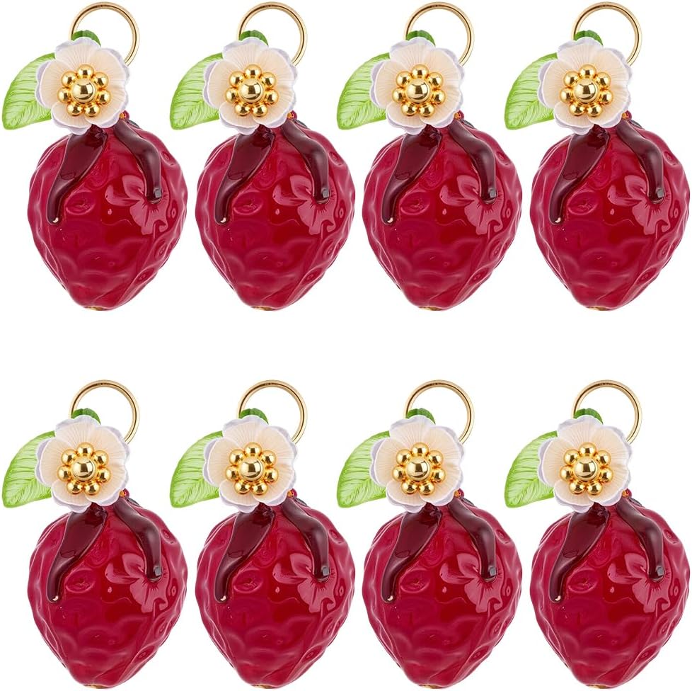 10Pcs Strawberry Bead Charms Lampwork Glass Bead Charms Aesthetic Dark Red 3D Fruit Food Summer Colored Acrylic Resin Small Pendants for Jewelry Bracelets Necklaces Earrings DIY Crafting