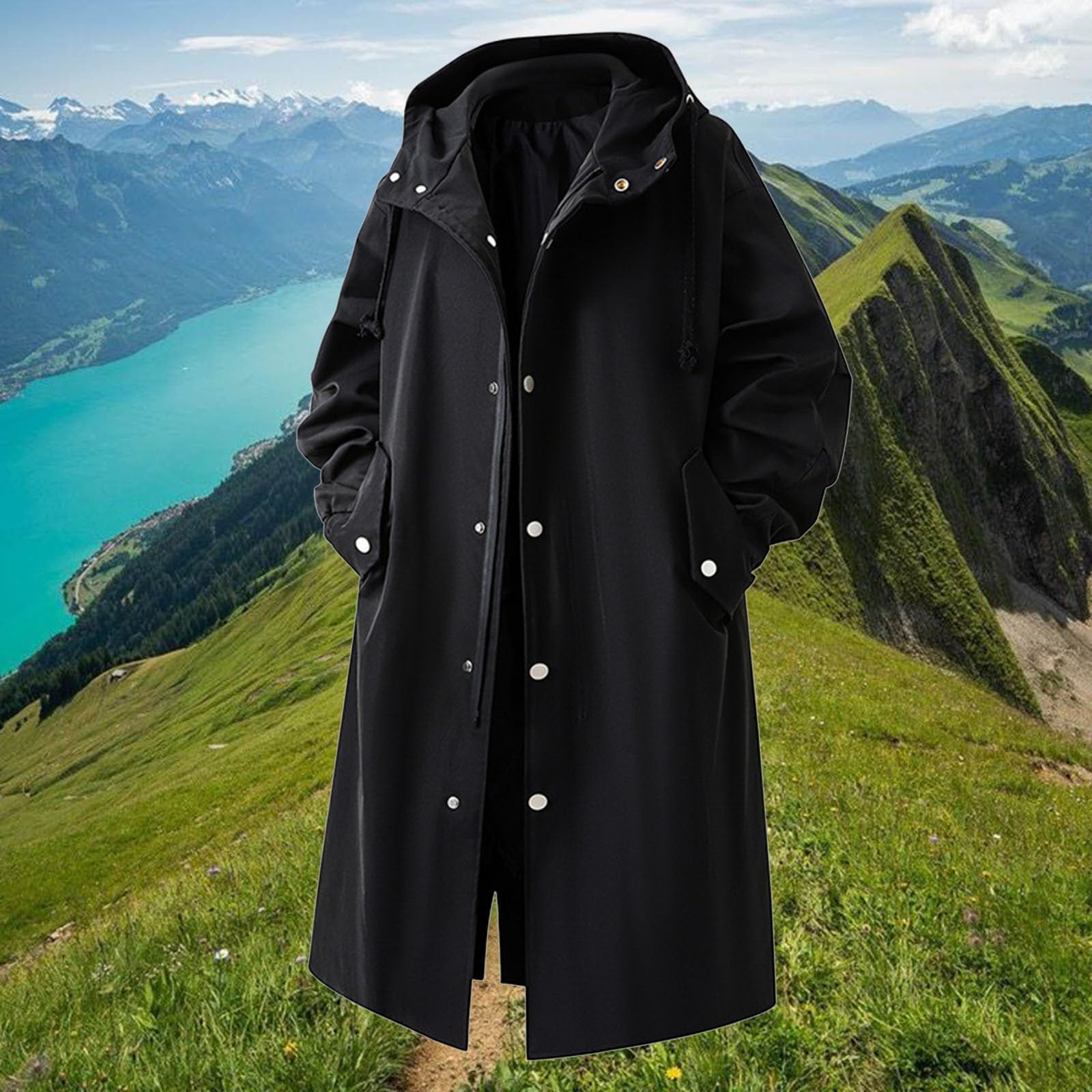 Chubasquero para hombre, impermeable, largo, gabardina, abrigo ligero y cálido, chaqueta de entretiempo con bolsillos, gabardina holgada, chaqueta cortavientos, chaqueta de motociclismo