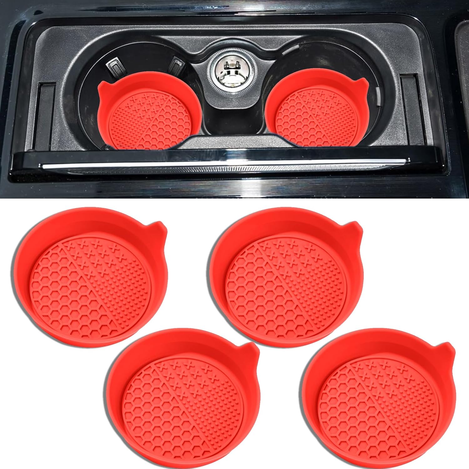 4PCS Car Cup Holder Coaster, Silicone Non-Slip Vehicle Insert Water Bottle Mat, Universal Insulation Drink Cup Pad Decor for SUV/Sedan/Truck, Automotive Interior Accessories (Coffee)
