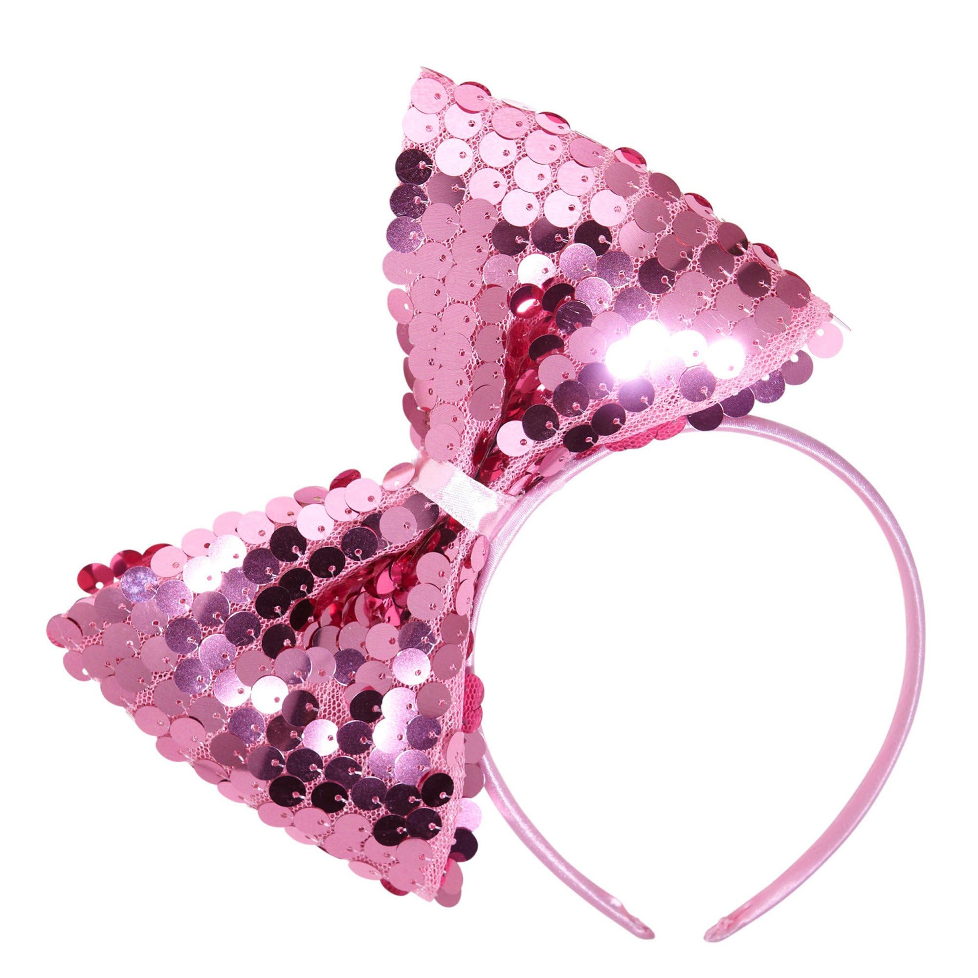 Widmann 9319F - Headband with Sequin Bow, Adult Woman, 1950s, Hen Party, Dancer, Disco, Pink Night, Carnival, Pink Color